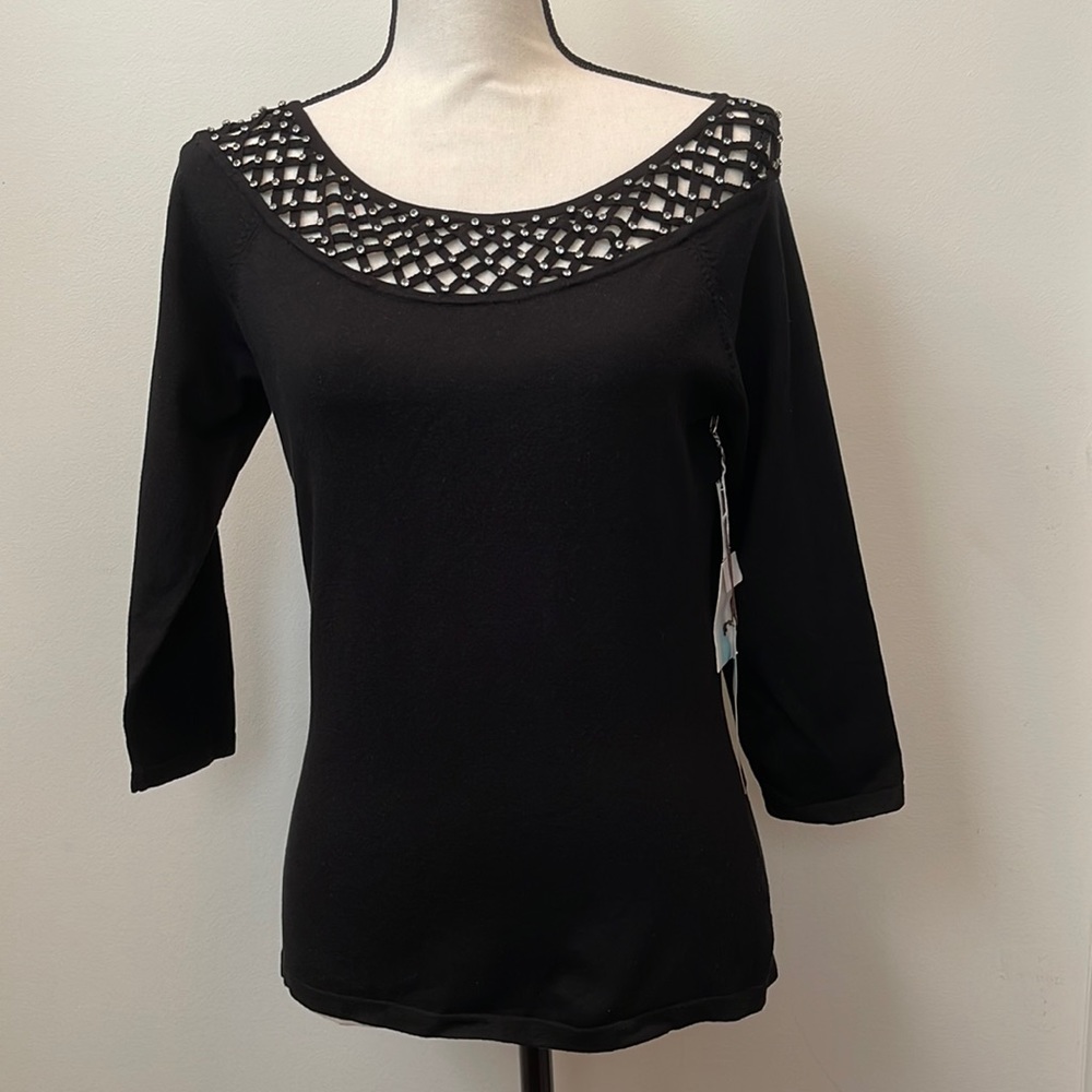 Camille La Vie Three Quarter Sleeve Sweater With Rhinestones NWT